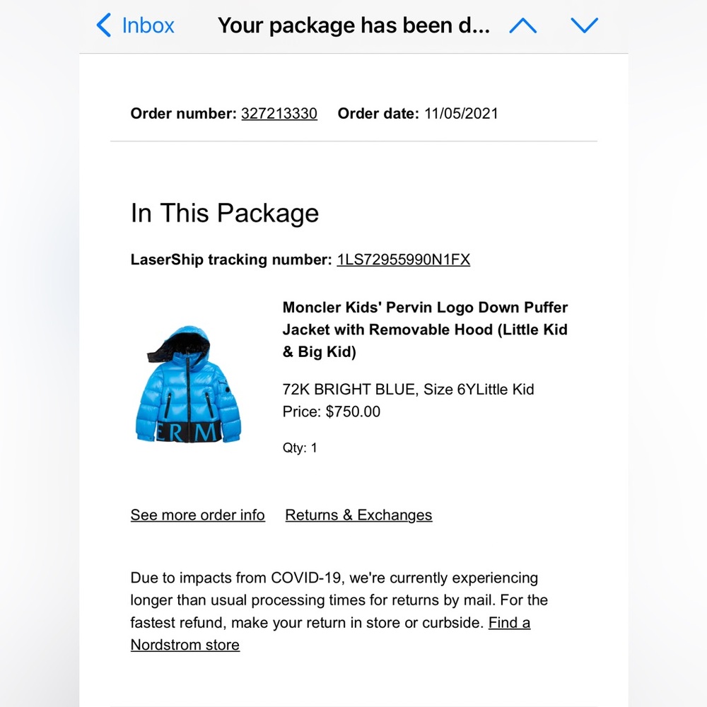 Moncler Blue Boys Puffer Jacket with hood, size 6 - Picture 11 of 11